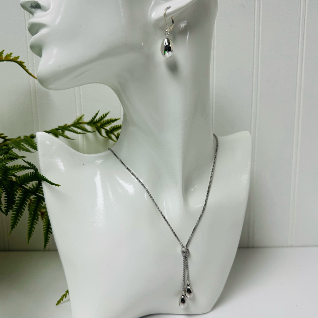 Silver Tone Necklace And Gold Earring Set